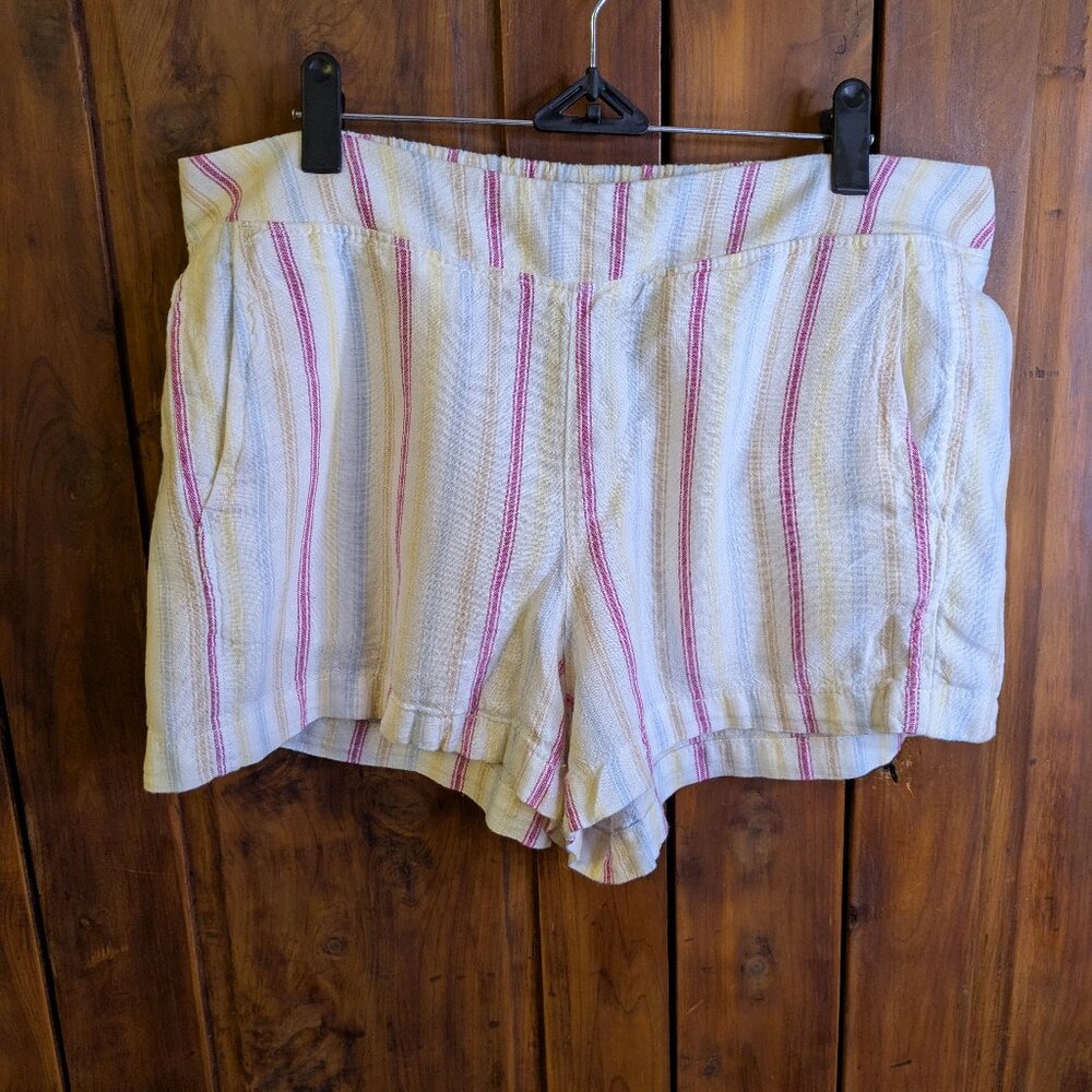 Gap brand linen shorts, pink, yellow and blue stripes